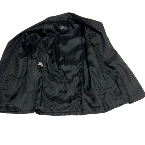 Vtg Time Collection Pinstripe Wool Blend Blazer W/ Leather Trim Pockets - Picture 5 of 11